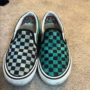 Vans Kids Checkered Slip-On Shoes - Black and Green